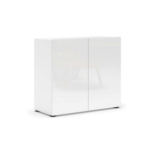 Credenza Ortoclasio, Buffet da soggiorno, Madia da salotto, Dispensa da cucina, Made in Italy, 90x38h79 cm, Bianco lucido