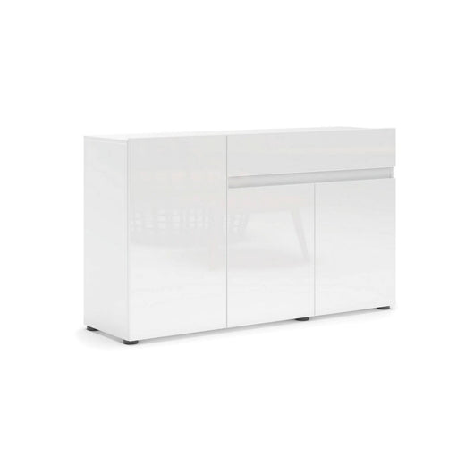 Credenza Deodata, Buffet da soggiorno, Madia da salotto, Dispensa da cucina, Made in Italy, 135x38h79 cm, Bianco lucido
