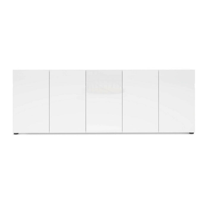 Credenza Macaria, Buffet da soggiorno, Madia da salotto, Dispensa da cucina, Made in Italy, 225x38h79 cm, Bianco lucido