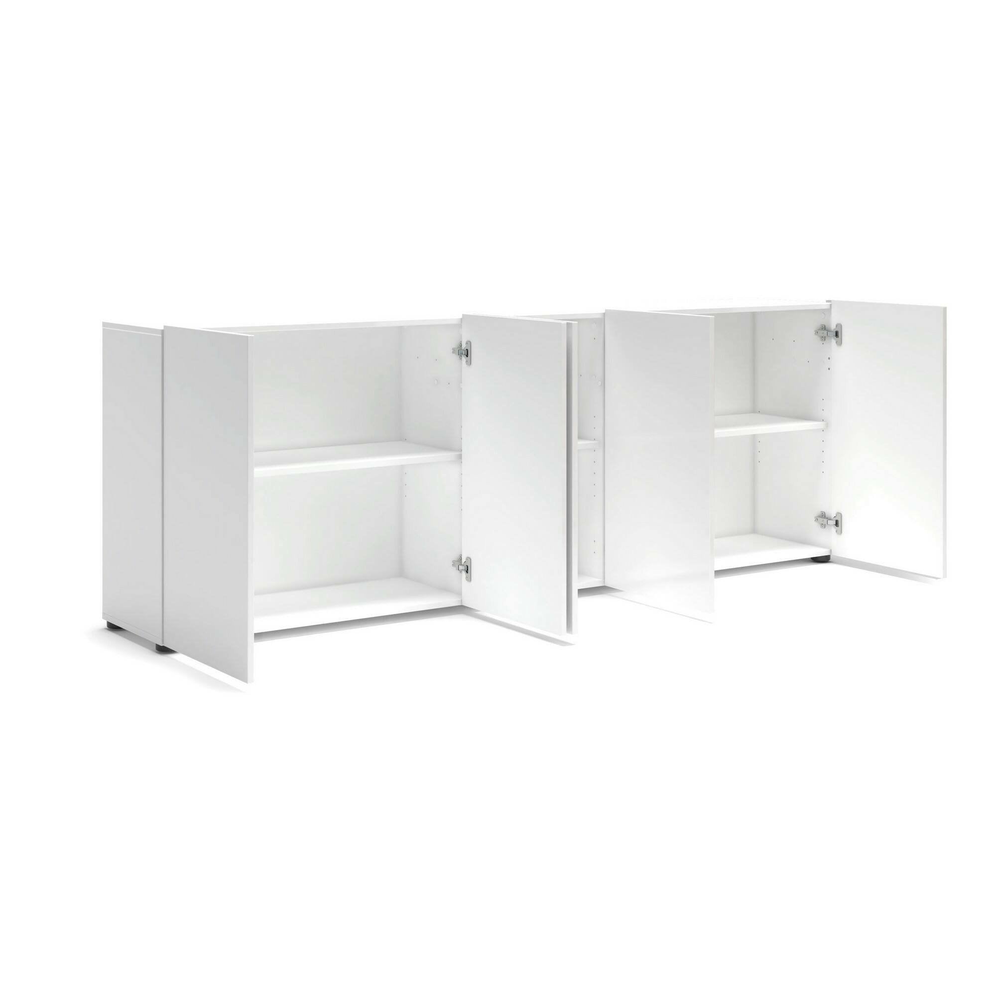 Credenza Macaria, Buffet da soggiorno, Madia da salotto, Dispensa da cucina, Made in Italy, 225x38h79 cm, Bianco lucido