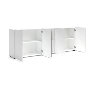 Credenza Macaria, Buffet da soggiorno, Madia da salotto, Dispensa da cucina, Made in Italy, 225x38h79 cm, Bianco lucido