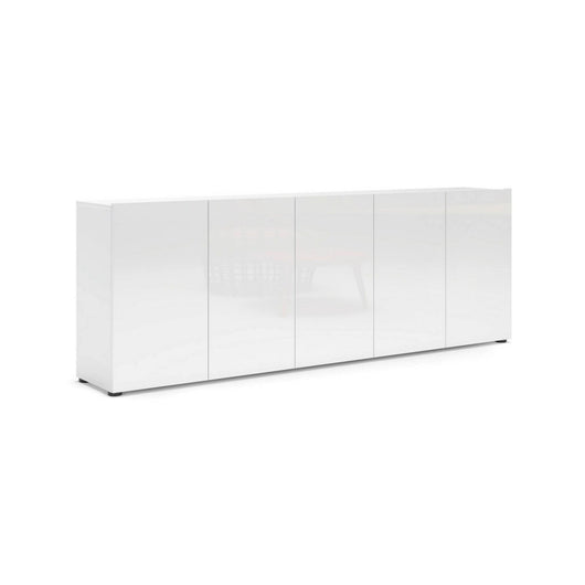 Credenza Macaria, Buffet da soggiorno, Madia da salotto, Dispensa da cucina, Made in Italy, 225x38h79 cm, Bianco lucido