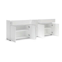 Credenza Elenia, Buffet da soggiorno, Madia da salotto, Dispensa da cucina, Made in Italy, 225x38h79 cm, Bianco lucido