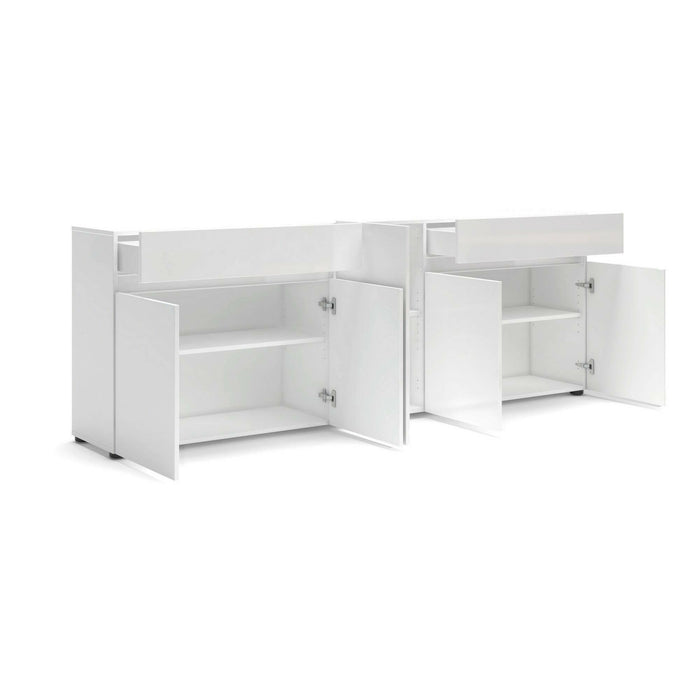 Credenza Elenia, Buffet da soggiorno, Madia da salotto, Dispensa da cucina, Made in Italy, 225x38h79 cm, Bianco lucido