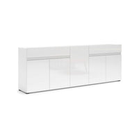 Credenza Elenia, Buffet da soggiorno, Madia da salotto, Dispensa da cucina, Made in Italy, 225x38h79 cm, Bianco lucido