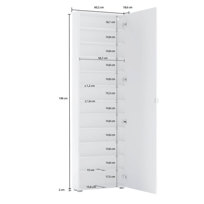 Armadio multiuso 1 anta Prehnite, Mobile multifunzionale, Mobiletto scarpiera, Guardaroba porta scarpe, Made in Italy, 60x19h200 cm, Bianco lucido