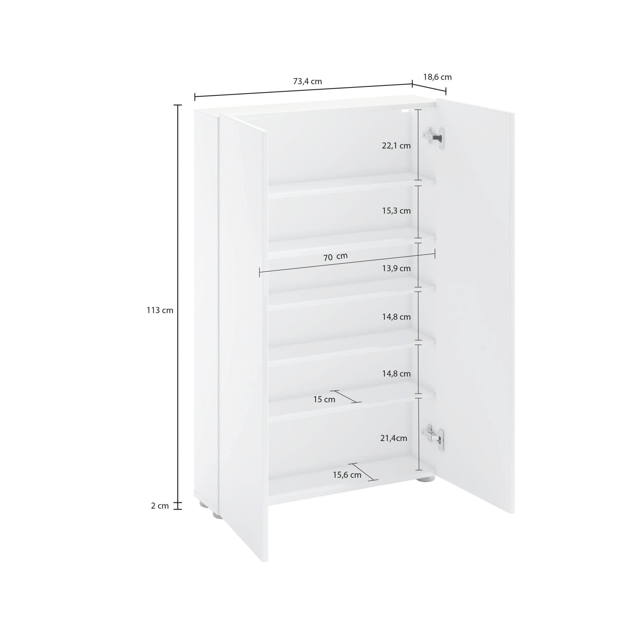 Armadio multiuso 2 ante Unicorno, Mobile multifunzionale, Mobiletto scarpiera, Guardaroba porta scarpe, Made in Italy, 70x19h115 cm, Bianco lucido