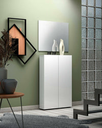 Armadio multiuso 2 ante Unicorno, Mobile multifunzionale, Mobiletto scarpiera, Guardaroba porta scarpe, Made in Italy, 70x19h115 cm, Bianco lucido