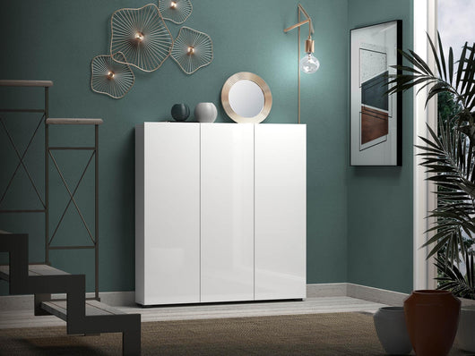 Armadio multiuso grande Onice, Mobile multifunzionale, Mobiletto scarpiera, Guardaroba porta scarpe, Made in Italy, 110x19h115 cm, Bianco lucido