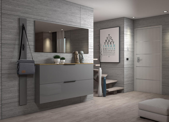 Appendiabiti Ascrea, Attaccapanni, Portabiti multiuso, Appendiabiti da parete, Made in Italy, 15x2h170 cm, Grigio e Antracite