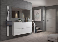 Scarpiera Achiko, Mobile portascarpe, Armadio da ingresso multiuso, Mobiletto per calzature, Made in Italy, 160x19h80 cm, Bianco lucido e Rovere