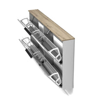 Scarpiera Achiko, Mobile portascarpe, Armadio da ingresso multiuso, Mobiletto per calzature, Made in Italy, 160x19h80 cm, Antracite lucido e Rovere