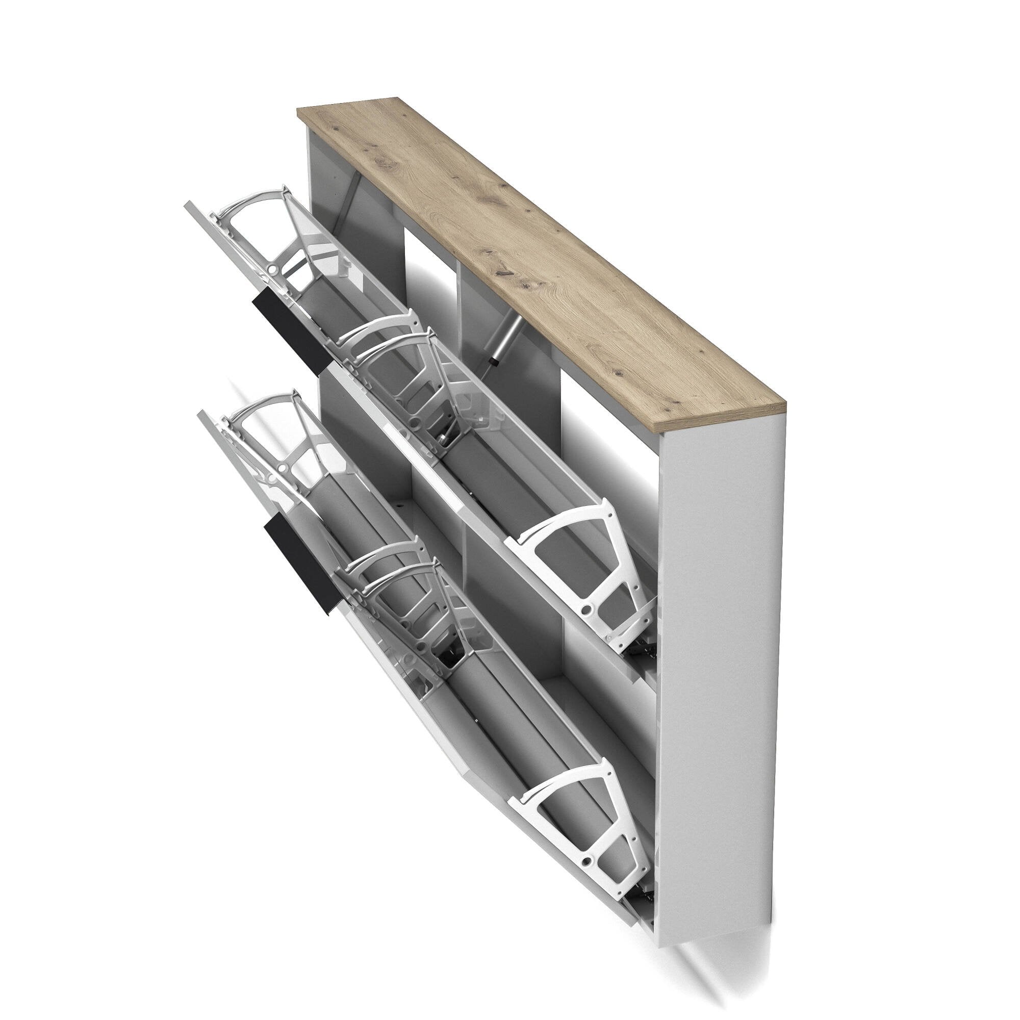 Scarpiera Achiko, Mobile portascarpe, Armadio da ingresso multiuso, Mobiletto per calzature, Made in Italy, 160x19h80 cm, Antracite lucido e Rovere