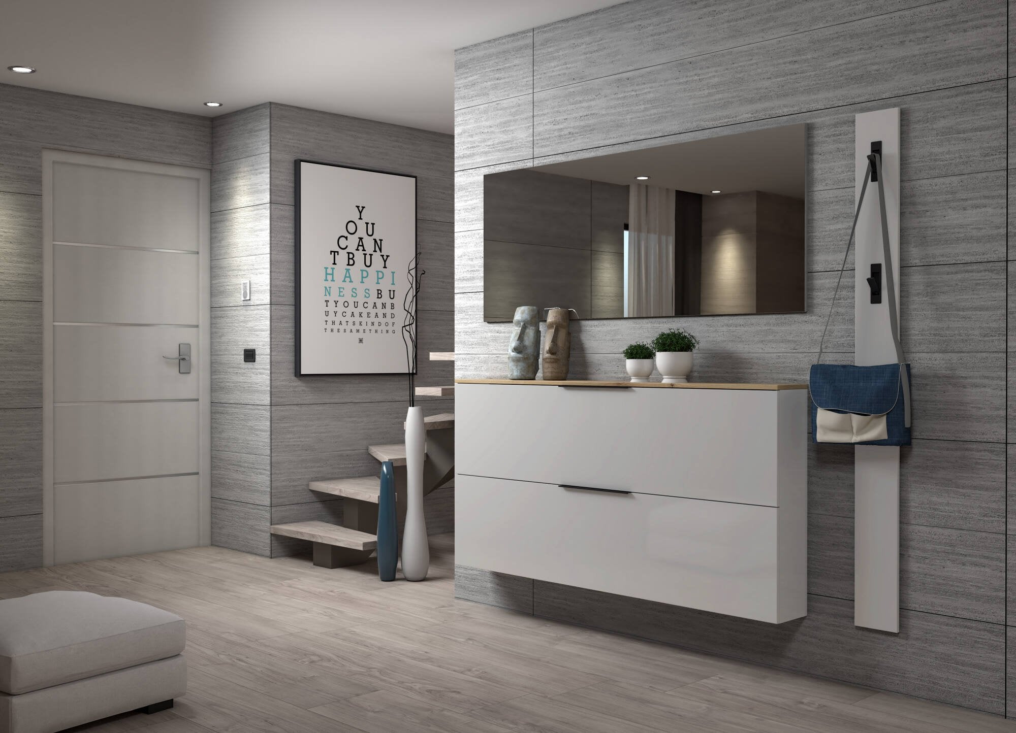 Scarpiera Achiko, Mobile portascarpe, Armadio da ingresso multiuso, Mobiletto per calzature, Made in Italy, 160x19h80 cm, Antracite lucido e Rovere