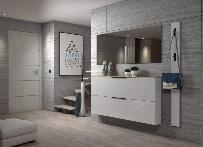 Scarpiera Achiko, Mobile portascarpe, Armadio da ingresso multiuso, Mobiletto per calzature, Made in Italy, 160x19h80 cm, Antracite lucido e Rovere