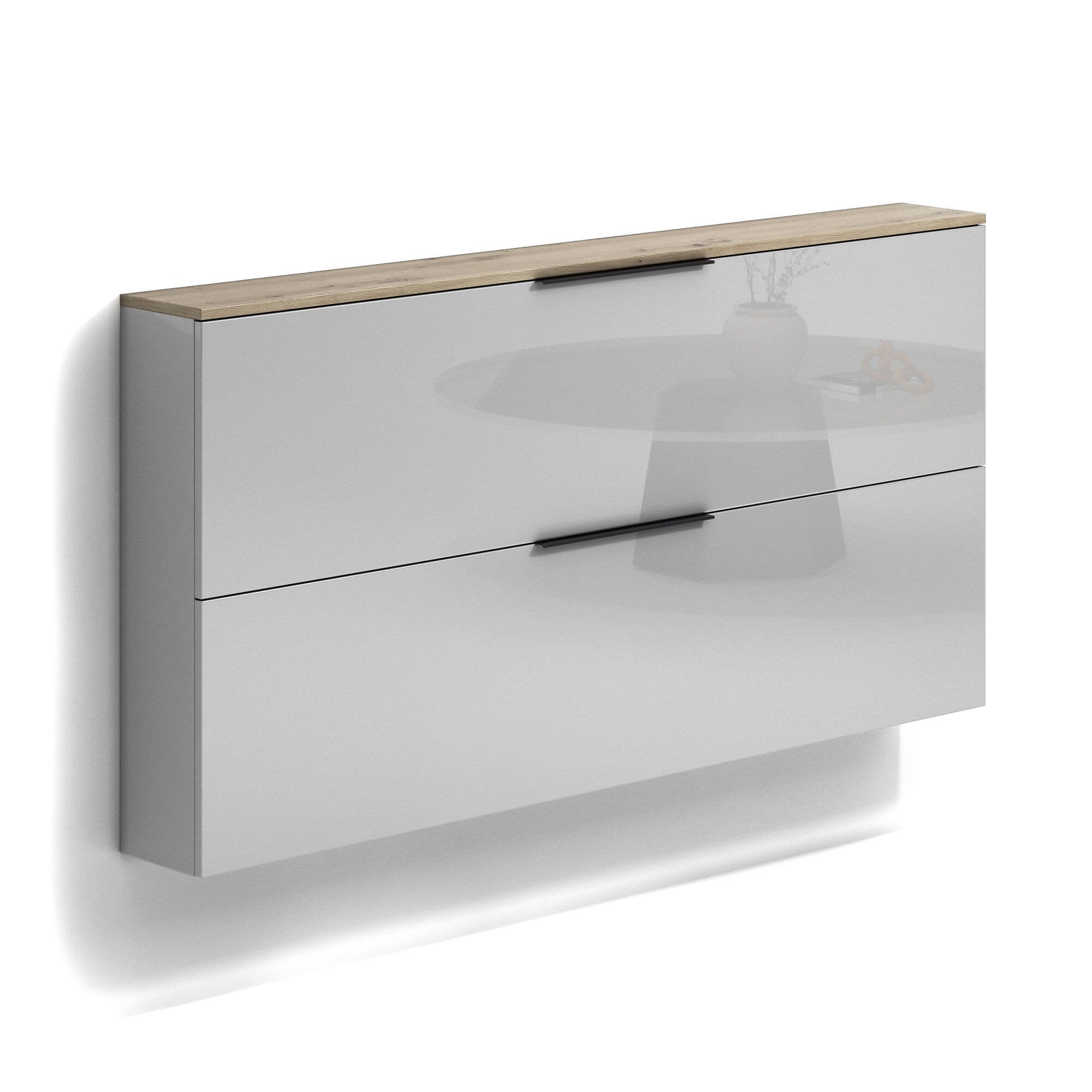 Scarpiera Achiko, Mobile portascarpe, Armadio da ingresso multiuso, Mobiletto per calzature, Made in Italy, 160x19h80 cm, Antracite lucido e Rovere