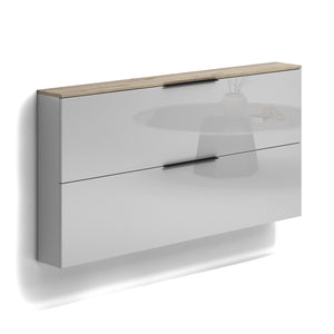 Scarpiera Achiko, Mobile portascarpe, Armadio da ingresso multiuso, Mobiletto per calzature, Made in Italy, 160x19h80 cm, Antracite lucido e Rovere