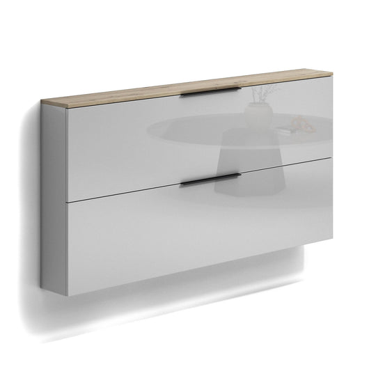 Scarpiera Achiko, Mobile portascarpe, Armadio da ingresso multiuso, Mobiletto per calzature, Made in Italy, 160x19h80 cm, Antracite lucido e Rovere