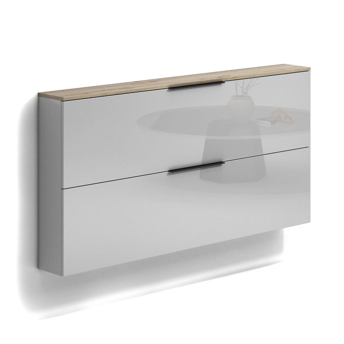 Scarpiera Achiko, Mobile portascarpe, Armadio da ingresso multiuso, Mobiletto per calzature, Made in Italy, 160x19h80 cm, Antracite lucido e Rovere