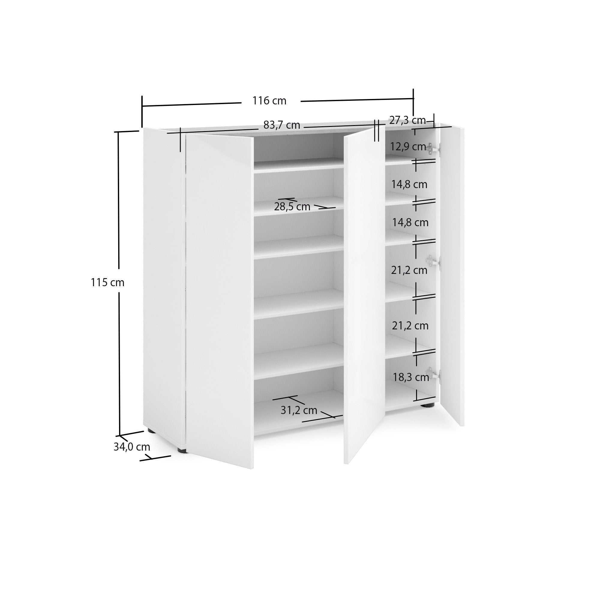 Scarpiera Arrone, Mobile portascarpe, Armadio da ingresso multiuso, Mobiletto per calzature, Made in Italy, 116x35h115 cm, Bianco lucido e Rovere