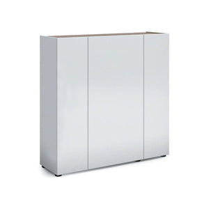 Scarpiera Arrone, Mobile portascarpe, Armadio da ingresso multiuso, Mobiletto per calzature, Made in Italy, 116x35h115 cm, Bianco lucido e Rovere