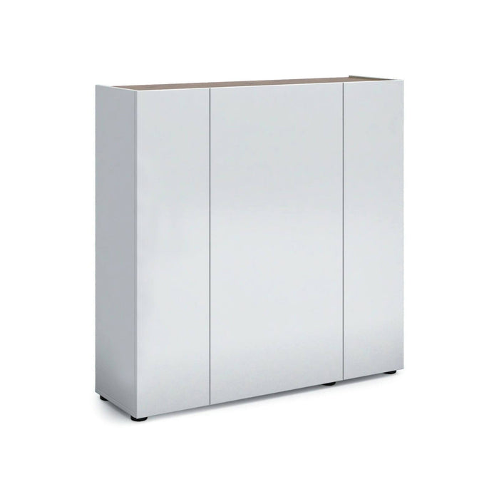 Scarpiera Arrone, Mobile portascarpe, Armadio da ingresso multiuso, Mobiletto per calzature, Made in Italy, 116x35h115 cm, Bianco lucido e Rovere