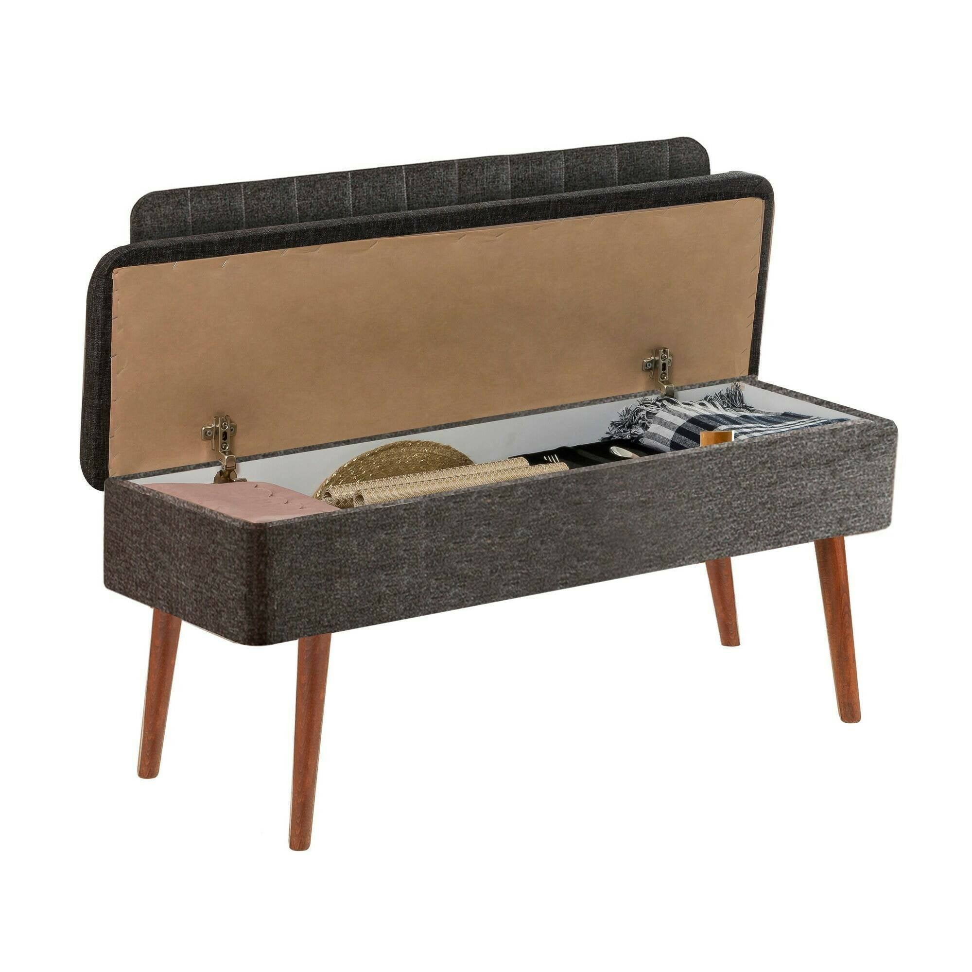 Panca Salento, Panchina multiuso, Seduta per ospiti, Cassapanca multifunzione, 90x39h40 cm, Noce e Antracite