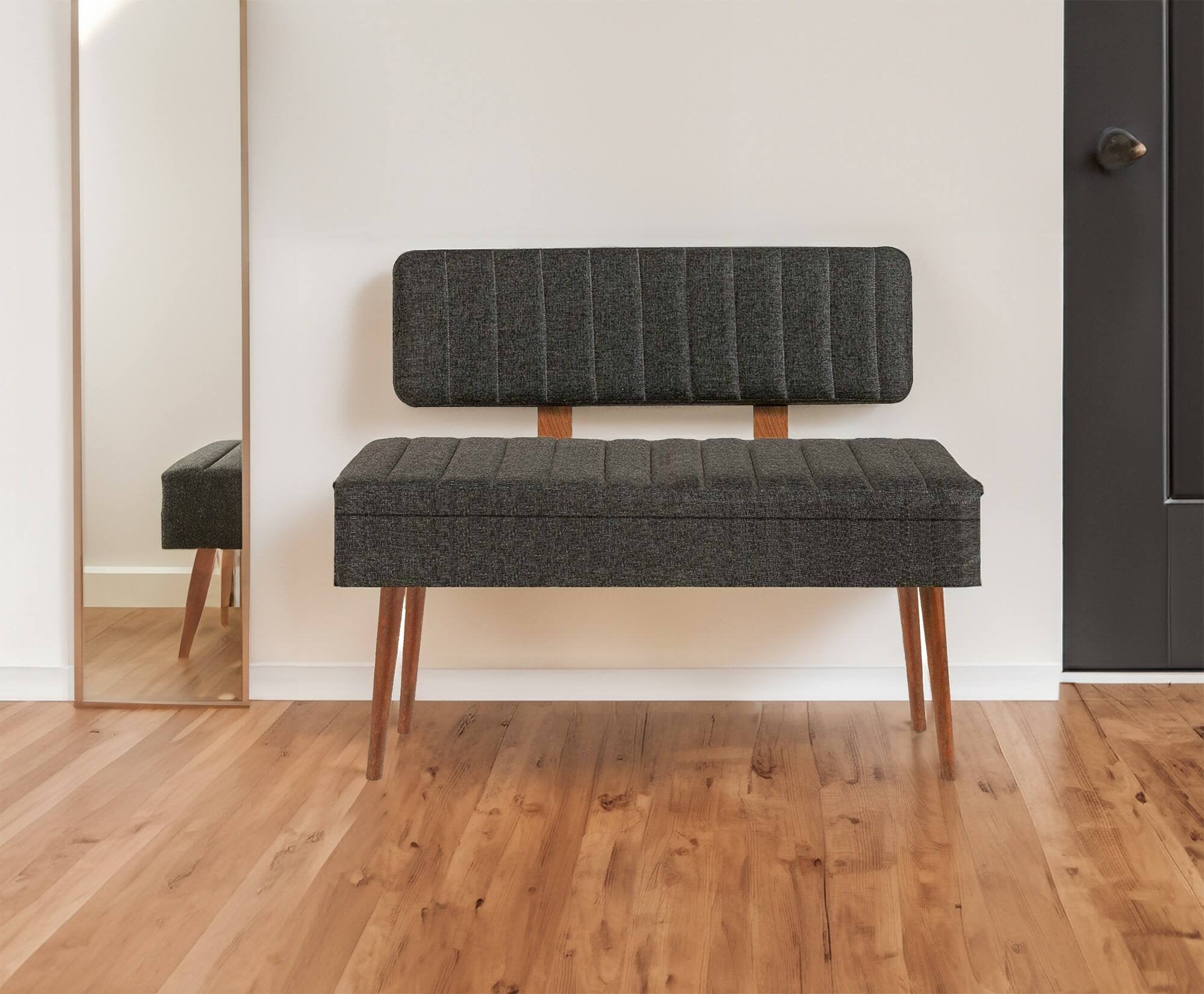 Panca Salento, Panchina multiuso, Seduta per ospiti, Cassapanca multifunzione, 90x39h40 cm, Noce e Antracite