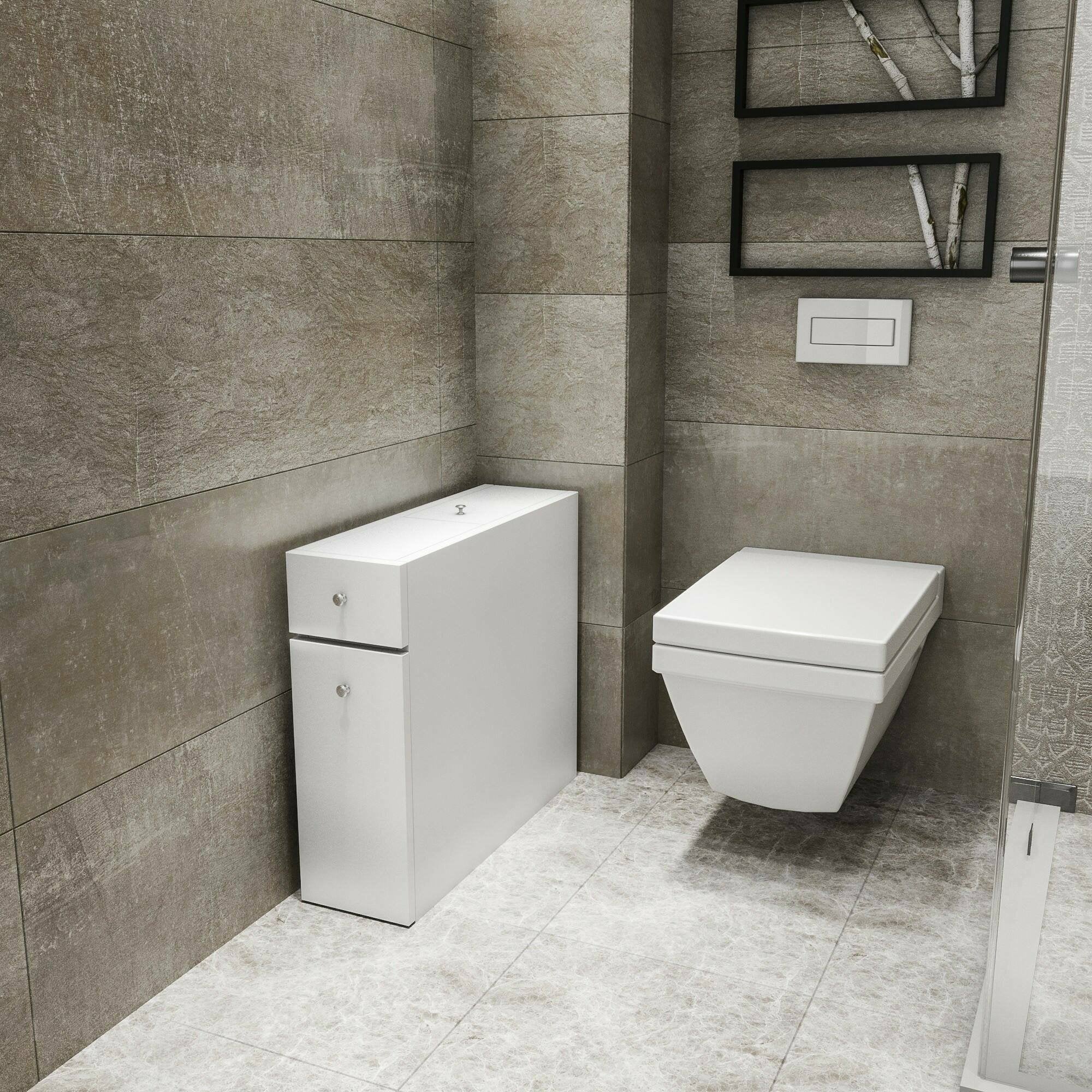 Mobile sottolavabo Isidora, Mobiletto da bagno, Contenitore porta lavabo, Armadio per lavandino, 20x60h55 cm, Bianco