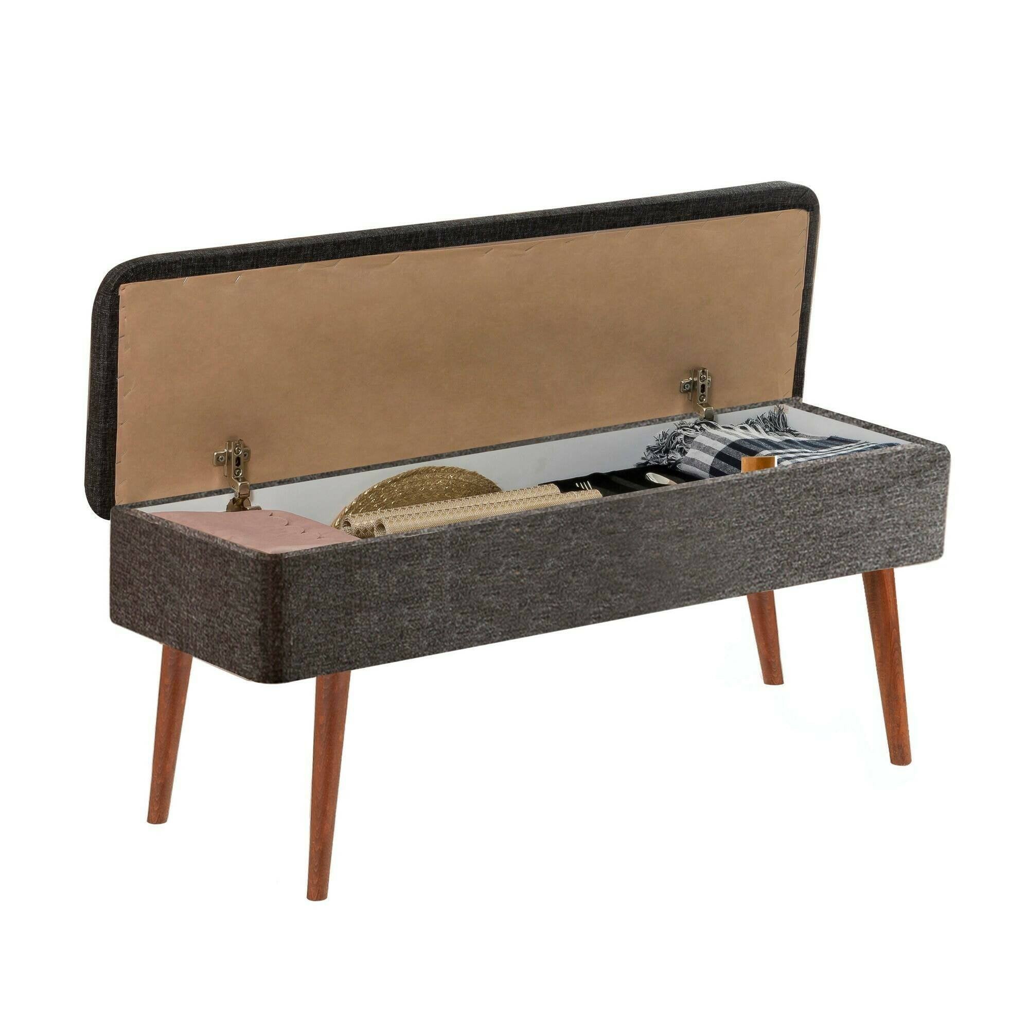 Panca Falcon, Panchina multiuso, Seduta per ospiti, Cassapanca multifunzione, 90x39h40 cm, Noce e Antracite