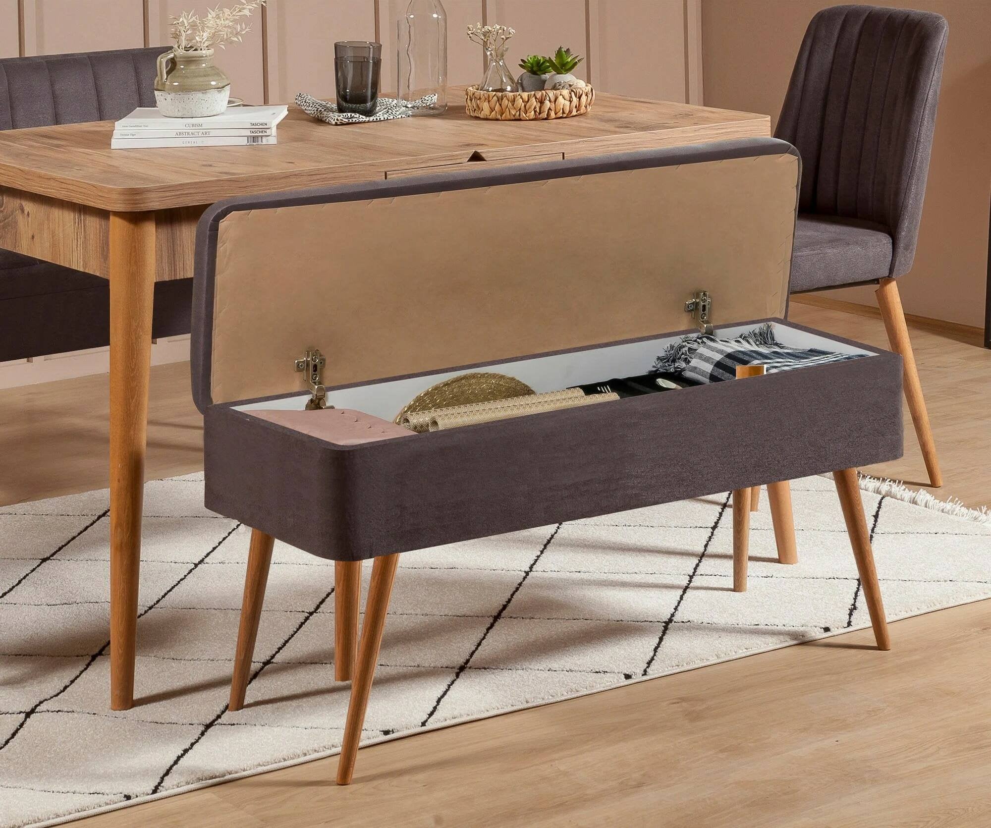 Panca Falcon, Panchina multiuso, Seduta per ospiti, Cassapanca multifunzione, 90x39h40 cm, Noce e Antracite