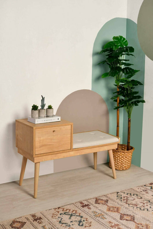 Panca Asolo, Panchina multiuso, Seduta per ospiti, Cassapanca multifunzione, 40x105h45 cm, Quercia e Crema