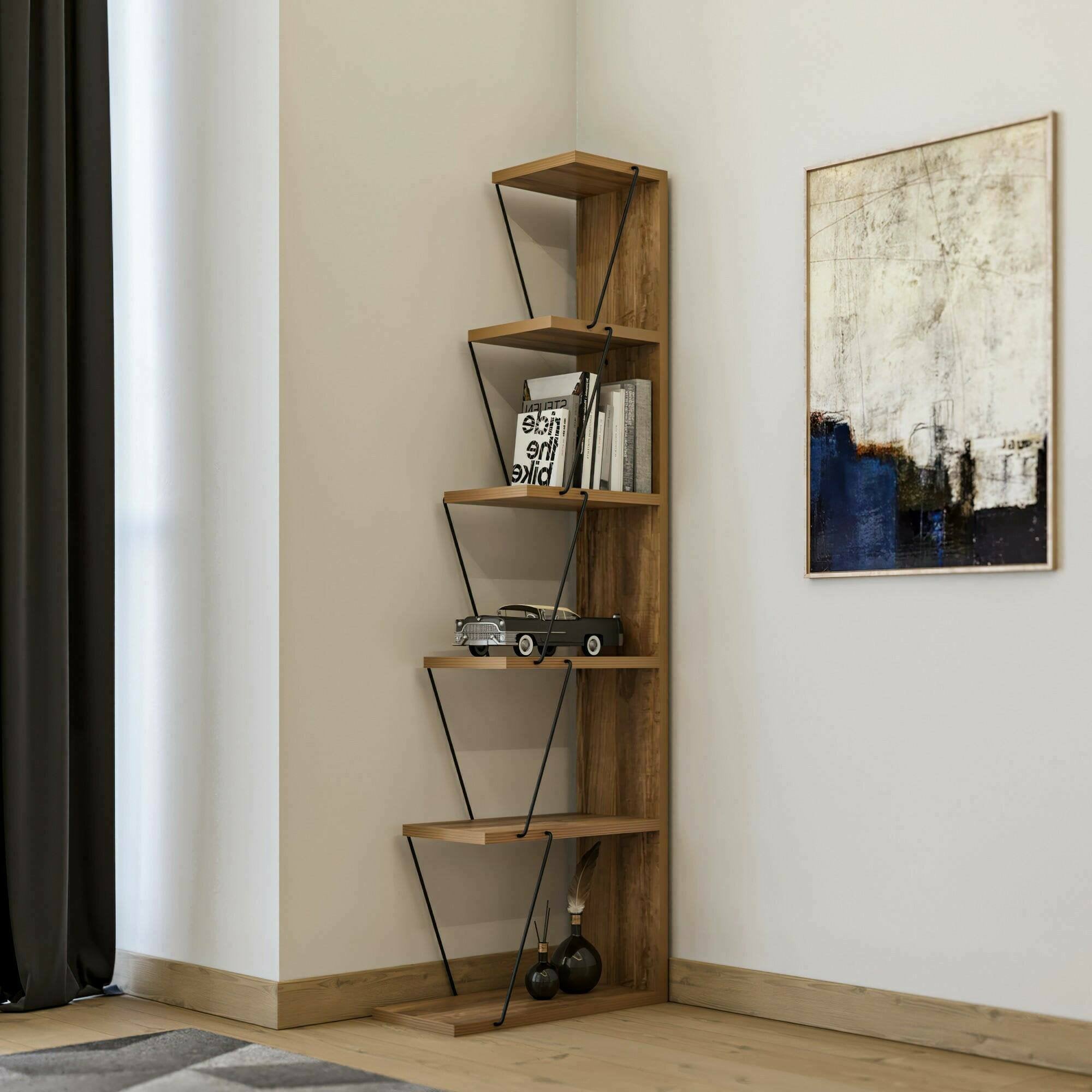 Libreria Erminia, Scaffale da ufficio, Mobile portalibri, Biblioteca, 50x22h150 cm, Quercia e Nero