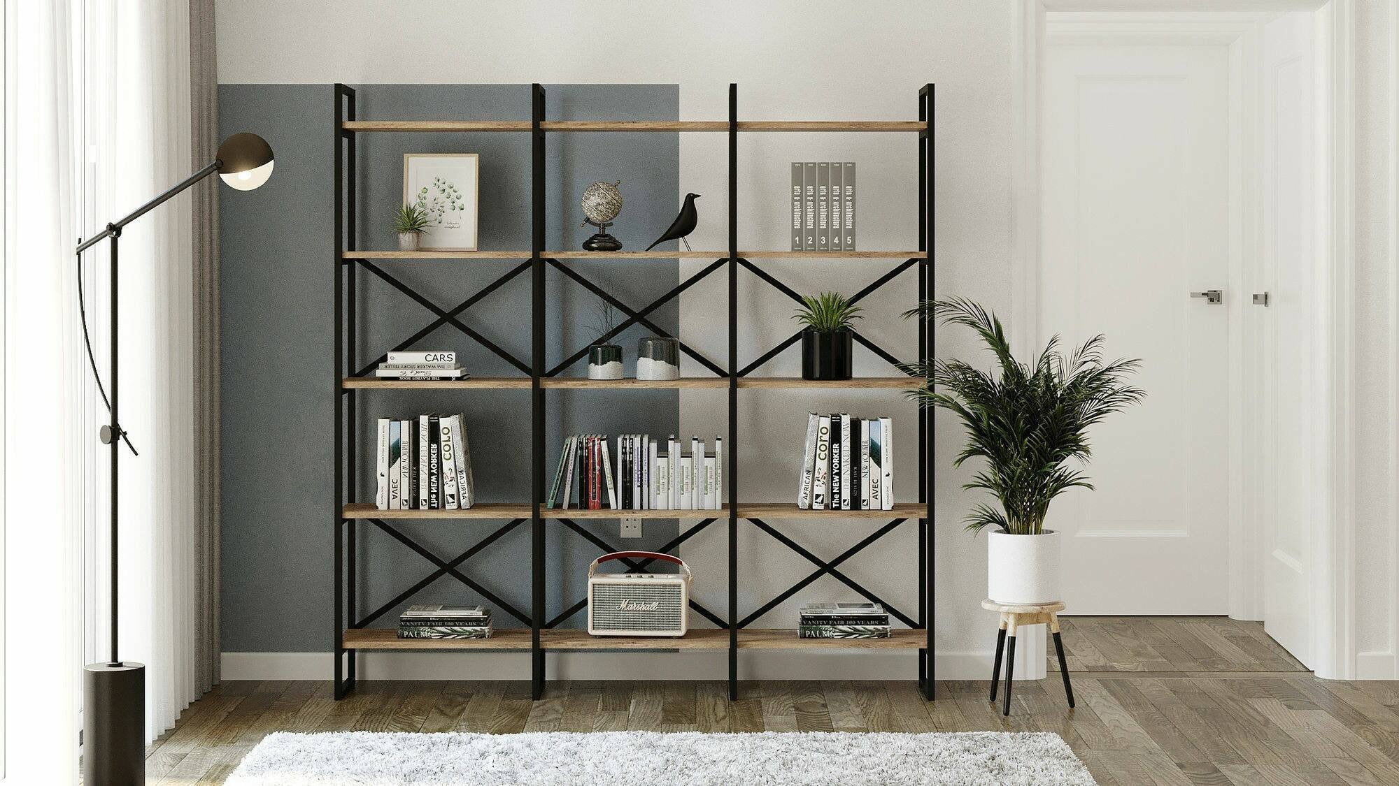 Libreria Gauro, Scaffale da ufficio, Mobile portalibri, Biblioteca, 170x30h175 cm, Quercia