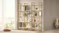 Libreria Gauro, Scaffale da ufficio, Mobile portalibri, Biblioteca, 170x30h175 cm, Bianco e Oro
