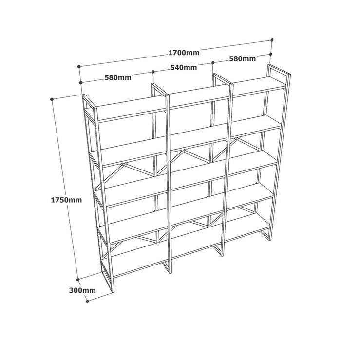 Libreria Gauro, Scaffale da ufficio, Mobile portalibri, Biblioteca, 170x30h175 cm, Bianco e Oro