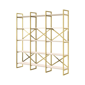 Libreria Gauro, Scaffale da ufficio, Mobile portalibri, Biblioteca, 170x30h175 cm, Bianco e Oro