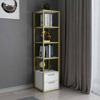 Libreria Arsim, Scaffale da ufficio, Mobile portalibri, Biblioteca, 39x39h169 cm, Oro e Bianco