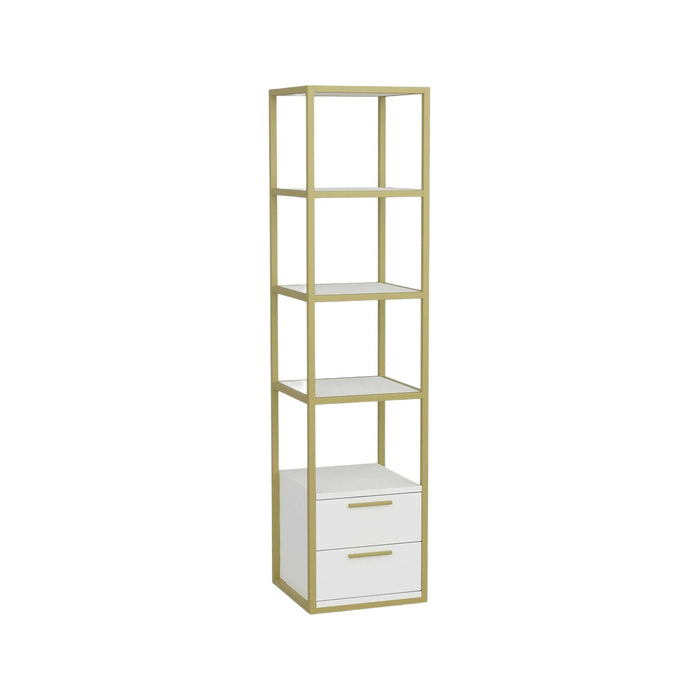 Libreria Arsim, Scaffale da ufficio, Mobile portalibri, Biblioteca, 39x39h169 cm, Oro e Bianco