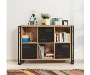 Libreria Ercolina, Scaffale da ufficio, Mobile portalibri, Biblioteca, 126x35h89 cm, Quercia e Nero