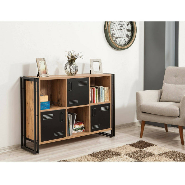 Libreria Ercolina, Scaffale da ufficio, Mobile portalibri, Biblioteca, 126x35h89 cm, Quercia e Nero