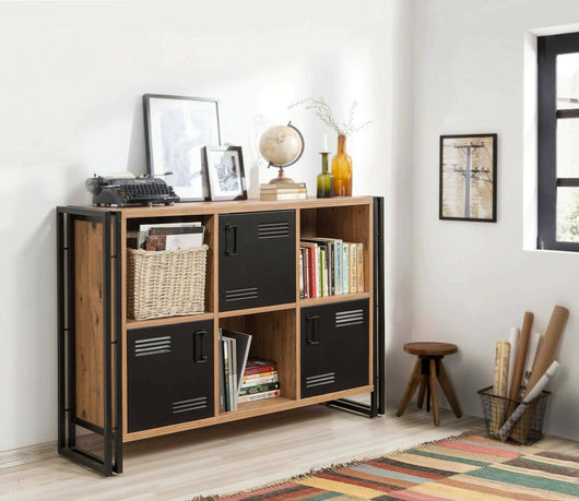 Libreria Ercolina, Scaffale da ufficio, Mobile portalibri, Biblioteca, 126x35h89 cm, Quercia e Nero