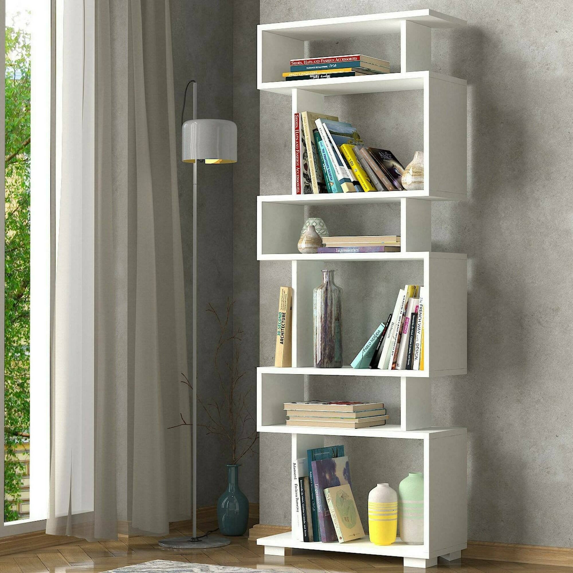 Libreria Doralice, Scaffale da ufficio, Mobile portalibri, Biblioteca, 60x20h165 cm, Bianco