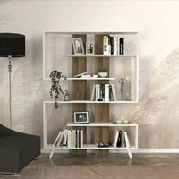 Libreria Spodumene, Scaffale da ufficio, Mobile portalibri, Biblioteca, 120x20h162 cm, Bianco e Noce