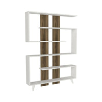 Libreria Spodumene, Scaffale da ufficio, Mobile portalibri, Biblioteca, 120x20h162 cm, Bianco e Noce