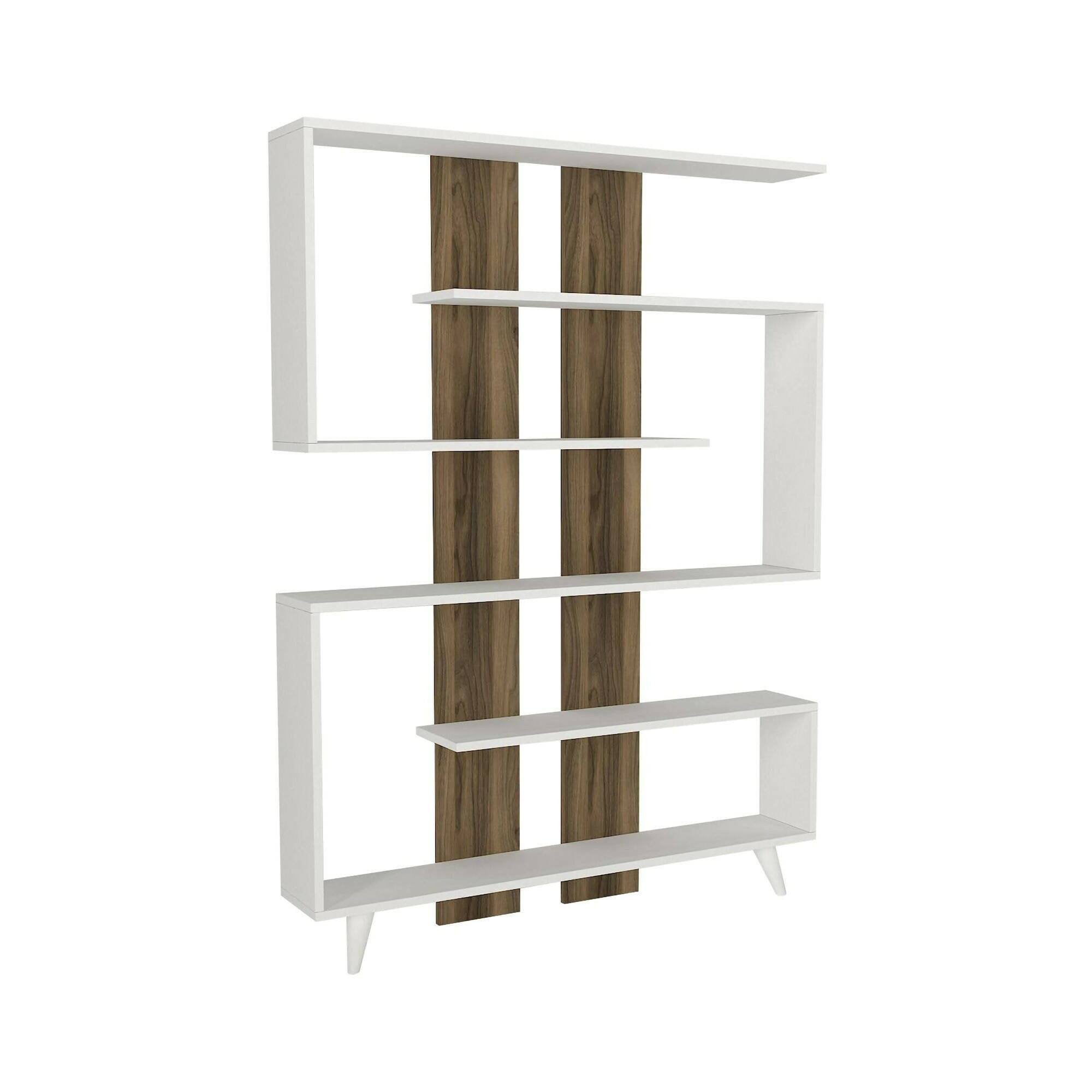 Libreria Spodumene, Scaffale da ufficio, Mobile portalibri, Biblioteca, 120x20h162 cm, Bianco e Noce