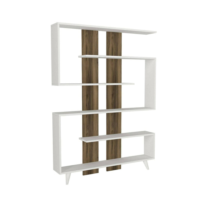 Libreria Spodumene, Scaffale da ufficio, Mobile portalibri, Biblioteca, 120x20h162 cm, Bianco e Noce