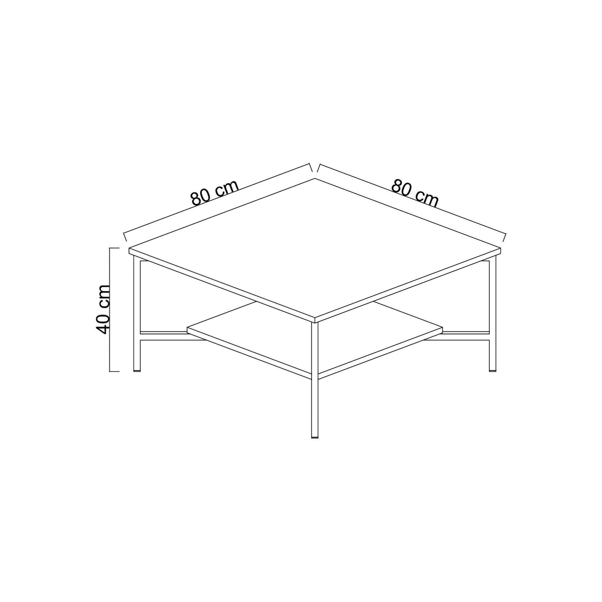 Tavolino da salotto Mia, Tavolo basso da caffè, Portariviste per divano, Ripiano da soggiorno, 80x80h40 cm, Antracite e Oro