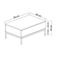 Tavolino da salotto Vespero, Tavolo basso da caffè, Portariviste per divano, Ripiano da soggiorno, 90x60h40 cm, Nero e Oro
