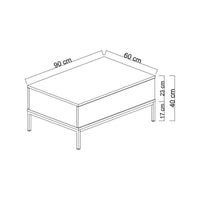 Tavolino da salotto Vespero, Tavolo basso da caffè, Portariviste per divano, Ripiano da soggiorno, 90x60h40 cm, Bianco e Argento